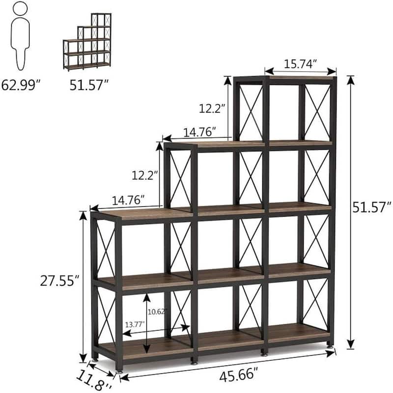 Vintage Industrial 9-Cube Ladder Bookcase