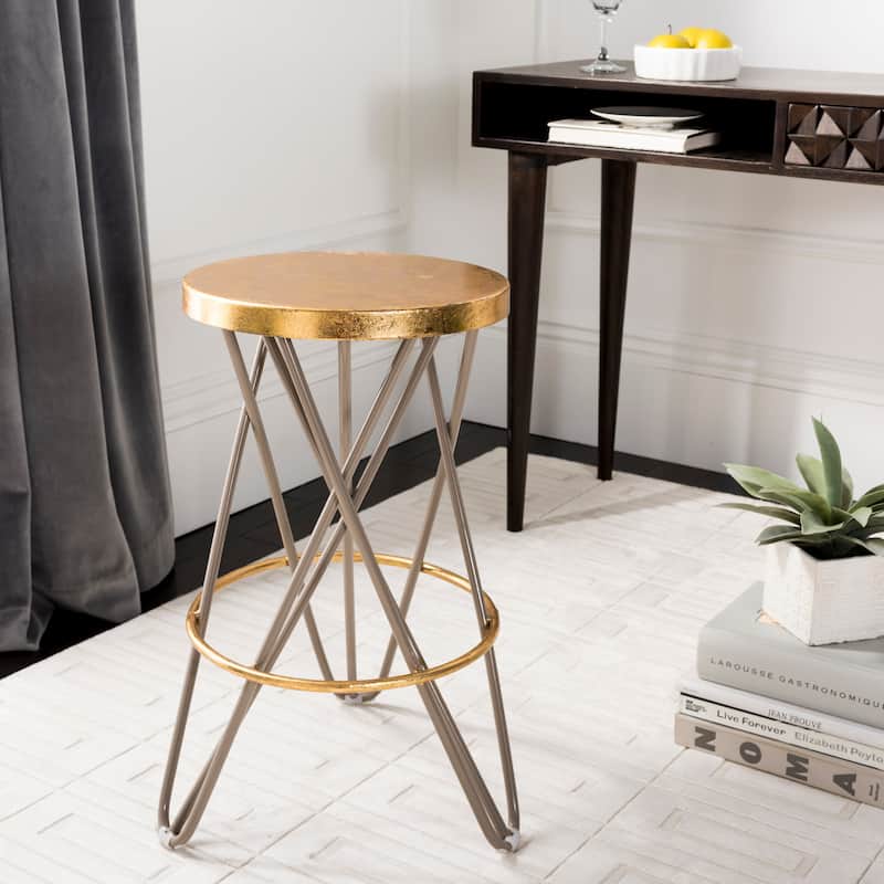 SAFAVIEH Paulette Gold Leaf Counter Stool - 17" x 17" x 24" - 17Wx17Dx24H - Beige/Gold