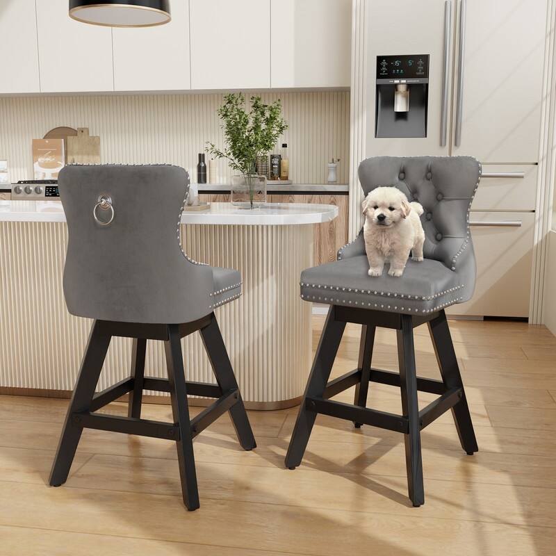 Swivel Velvet Leisure Style Bar stools Set of 8 - Grey Velvet Set Of 2