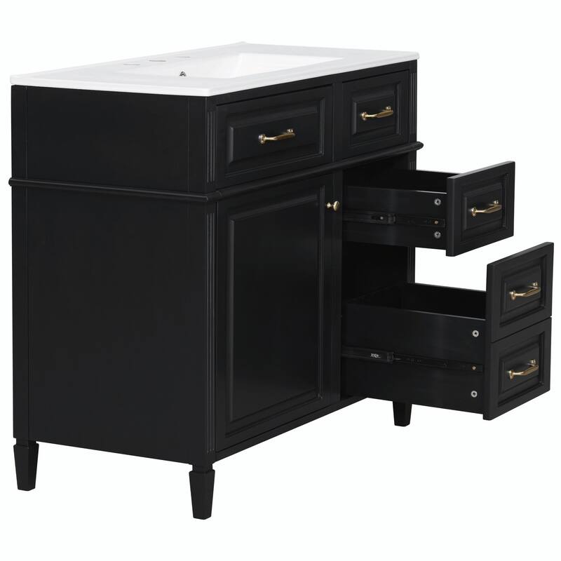 36-Inch Bathroom Vanity with Ceramic Sink Top, Solid Wood Frame and MDF Cabinet