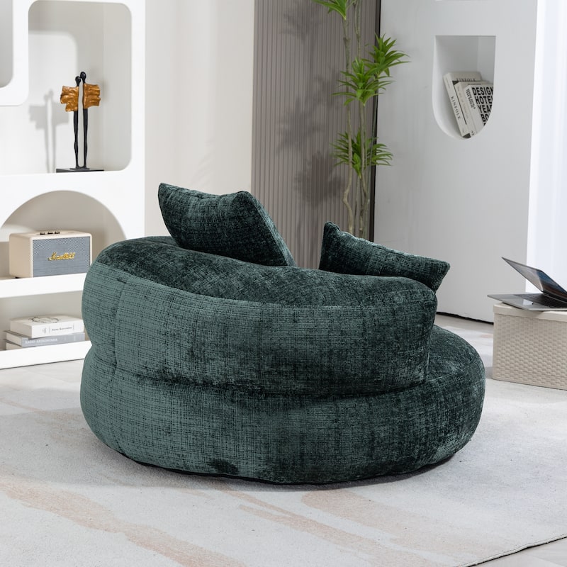 Chenille Oval Bean Bag Chair, Memory Foam Filling Lazy Sofa, Adults Lounge Chair with 3 Pillows & Semi-Wraparound Armrests