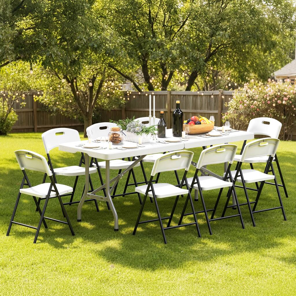 70.5" Foldable Outdoor Dining Set with 8 Fully assembled Dining Chairs - N/A