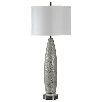 StyleCraft Kettering Ceramic Silver Table Lamp - White Hardback Fabric Shade