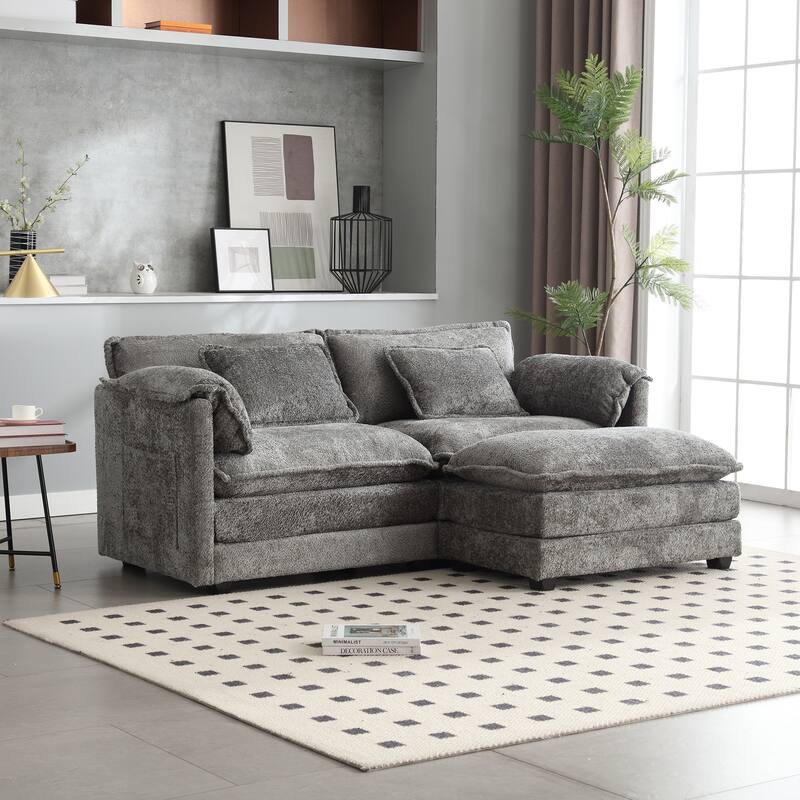 76'' Oversized Chenille Loveseat Sofa with Movable Ottoman Small Sofa for Apartment