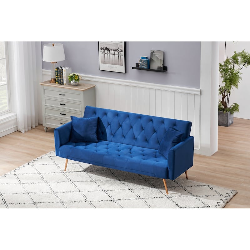 71" Convertible multi-functional velvet fabric Sofa Bed with 3 adjustable postures
