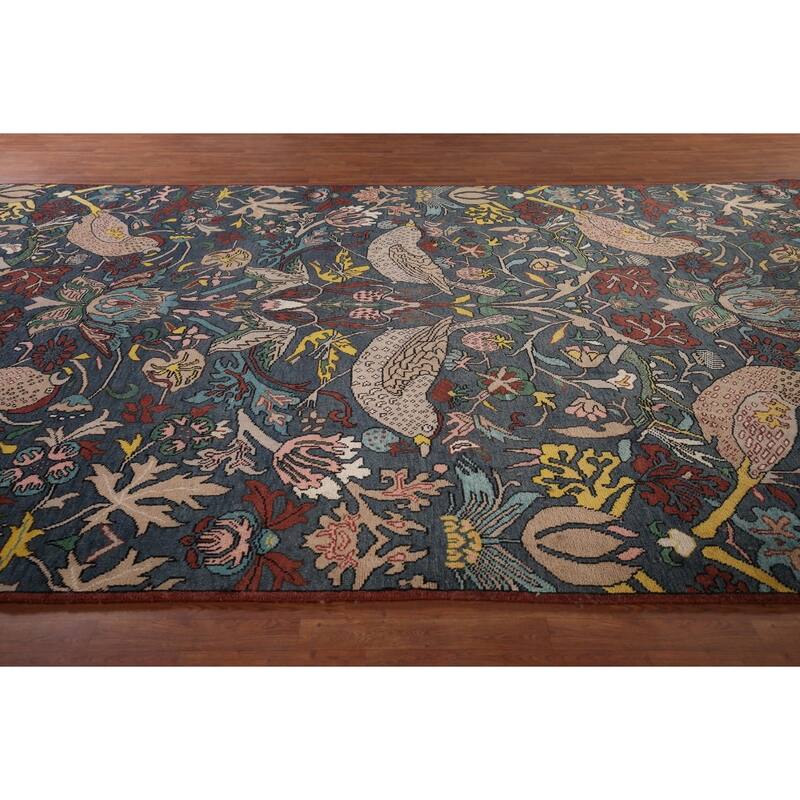 Animals Design Blue Ziegler Large Area Rug Hand-Knotted Wool Carpet - 10'2"x 19'5"