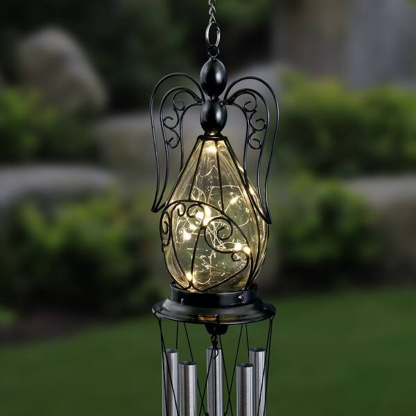 Exhart Solar Angel Glass And Metal Wind Chime With Fifteen Led Lights 5 By 48 Inches Overstock 23620329
