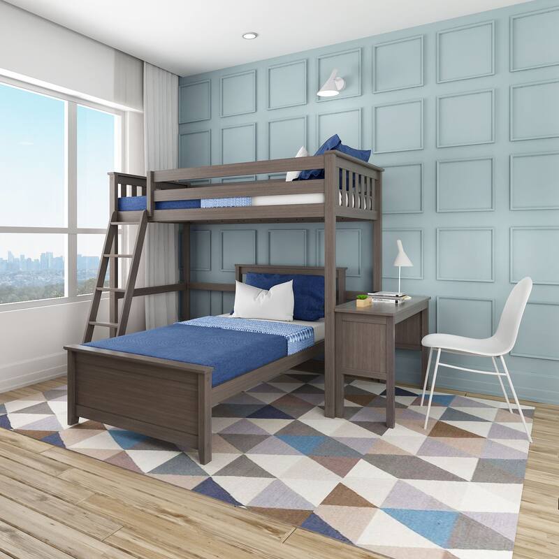 Max and Lily L Shaped Twin over Twin Bunk Bed with Desk