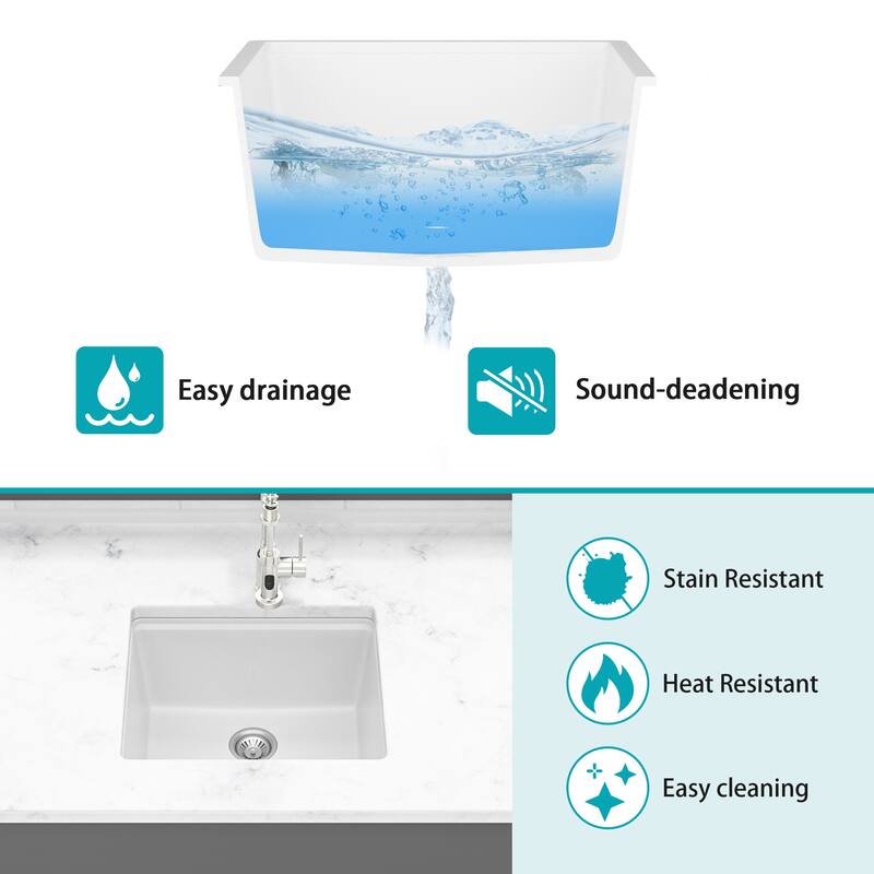 21" Undermount Single Bowl Quartz Kitchen Sink - 21'' x 18'' x 9.65''