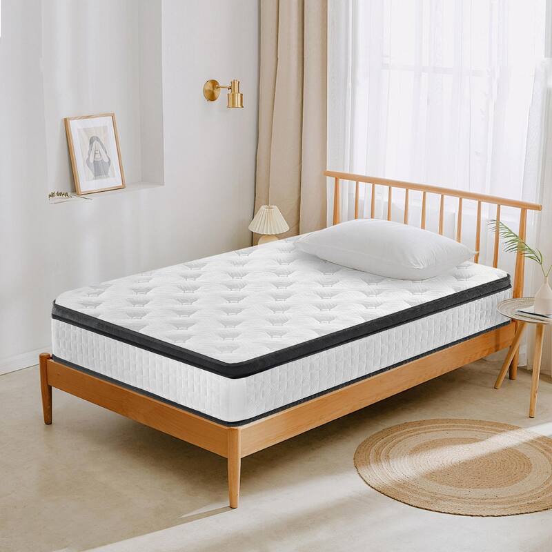 GDFStudio - Mireille 12 Inch Memory Foam Euro-Top Mattress with Reinforced Pocket Springs - White - Twin XL - Medium