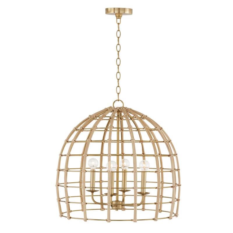 Wren 1-light Matte Brass Large Pendant w/ Handcrafted Rattan