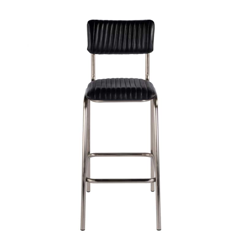 Waylon 31 in. Seat Height Leather and Iron Bar Height Stool with Back and Footrest
