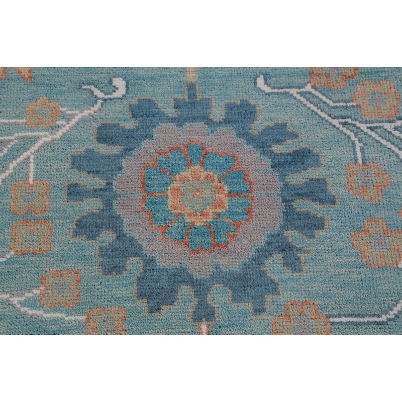 Hand Knotted Oriental 100% Wool Carpet Transitional All-Over Navy Blue & Blues Oushak Area Rug - 12' 4'' X 9' 2''