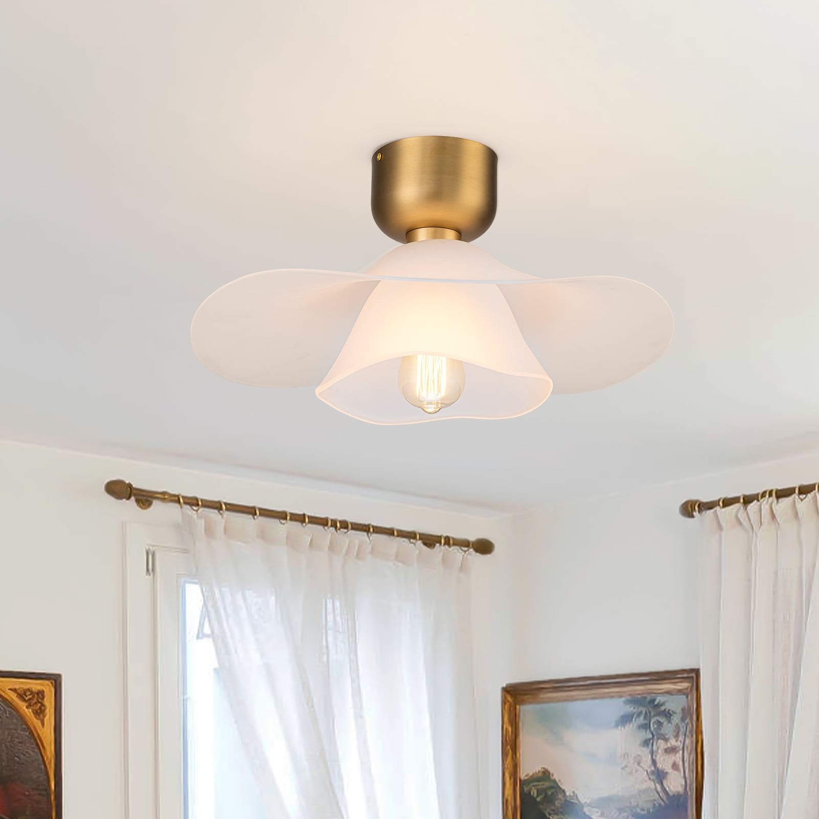 Jzverne Vintage 1-Light Semi-Flush Mount Ceiling Light with Frosted Glass Shade for Entryway, Bedroom, Kitchen