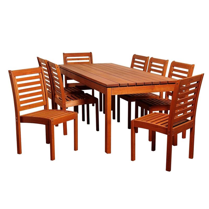 9-Piece Brown Elliot Eucalyptus Rectangular Patio Dining Set 82.5"