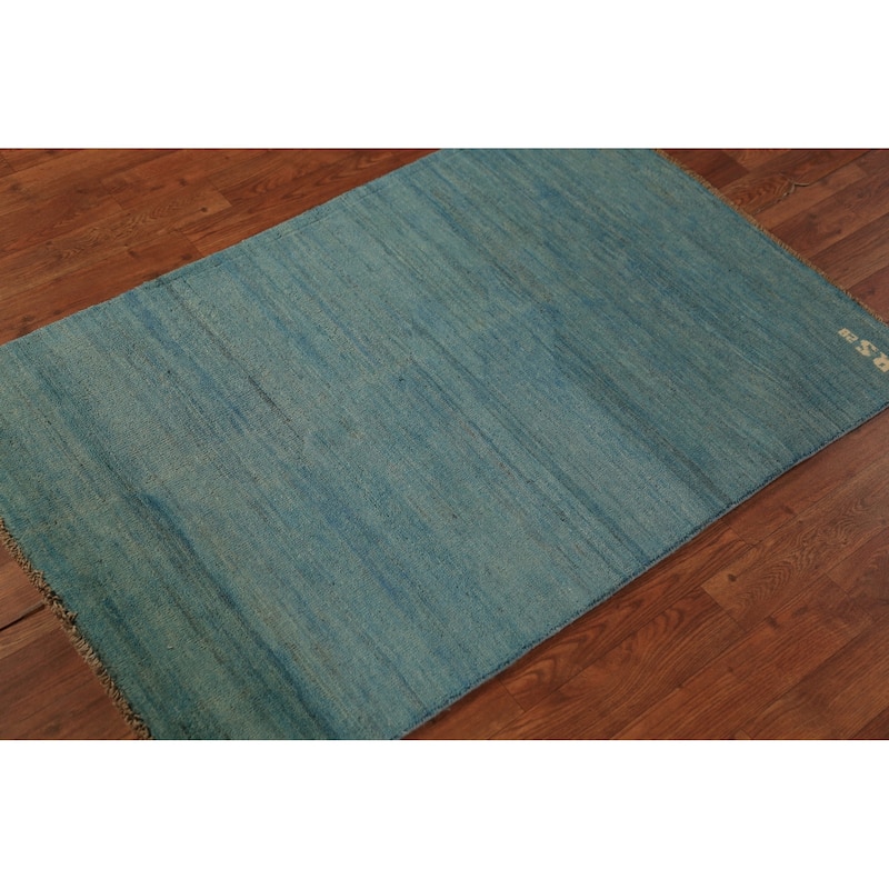 Blue Striped Gabbeh Modern Rug Handmade Wool Carpet - 2'8" x 4'1"
