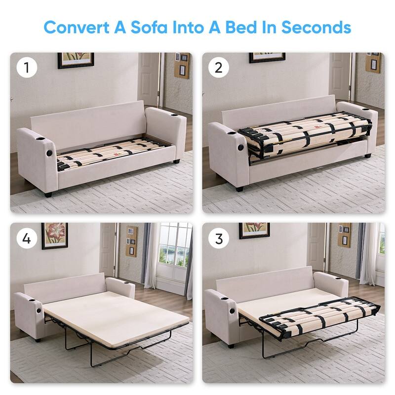 Mixoy Pull Out Loveseat Sofa,Sleeper Sofa Bed with Mattress,Cup Holder