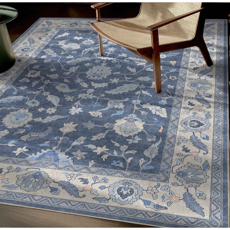 Well Woven Ushak Mardin Updated Traditional Boho Flat-Weave Area Rug - 6' x 9' - Blue