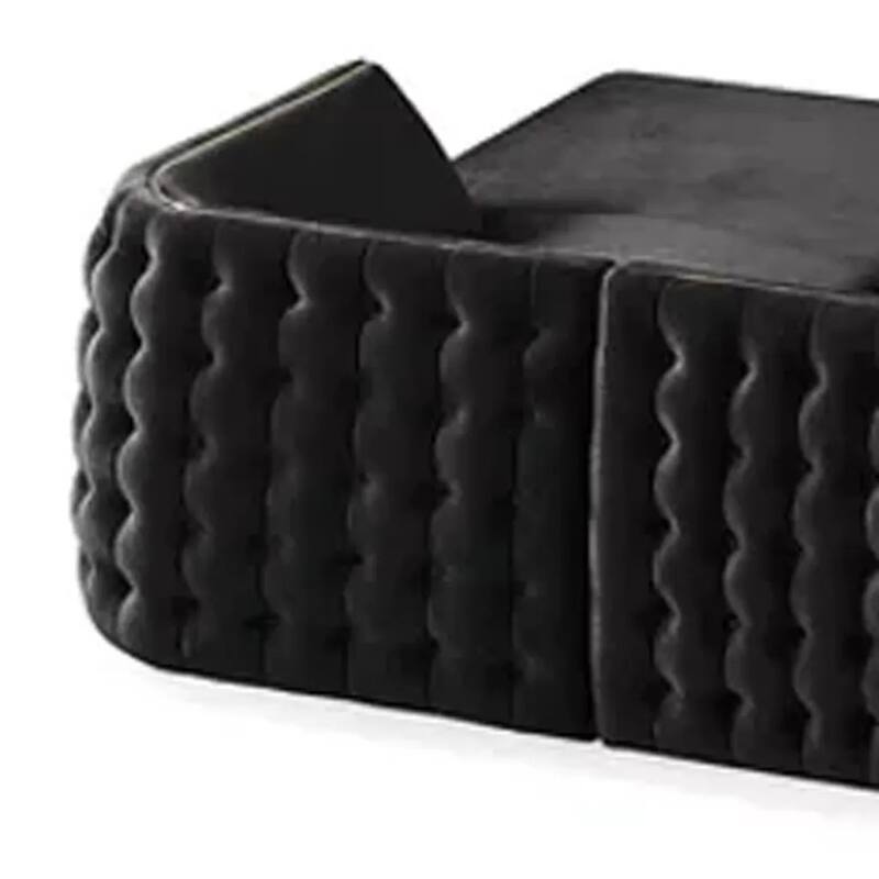 HomeRoots Black Velvet U Shaped Sofa and Chaise Sectional With Toss Pillows