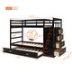 preview thumbnail 7 of 7, Hardwood Twin Over Twin Bunk Bed with Trundle, Multifunction Staircase and 4 Storage Drawers, Espresso