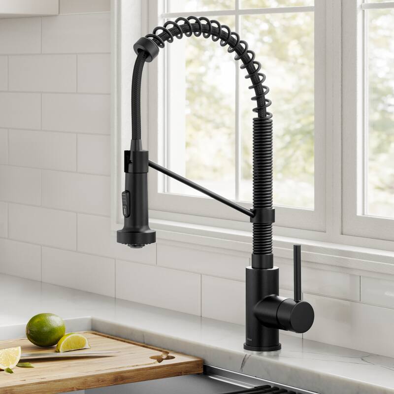 Kraus Bolden 2-Function 1-Handle Commercial Pulldown Kitchen Faucet - KPF-1610 - 18" Height - MB - Matte Black