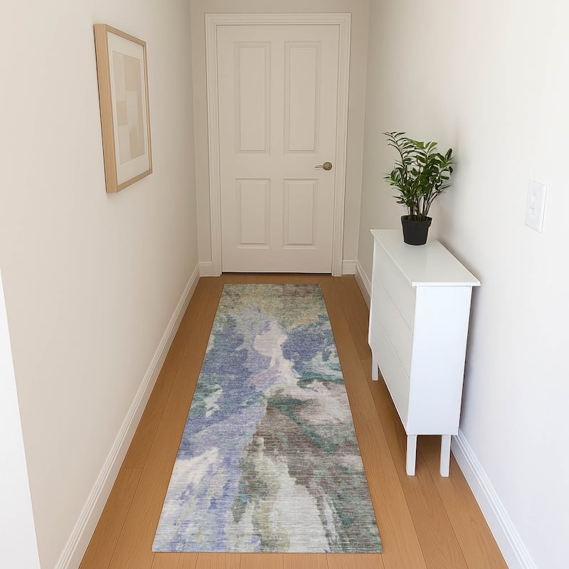 Premium Washable Super Soft Abstract Burst Mayfield Rug - Blue - 2'3" x 7'6"