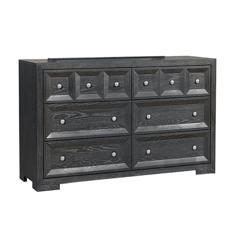 Kizie Wide Dresser, 6 Drawers, Weathered Black Solid Wood, 62 Inch