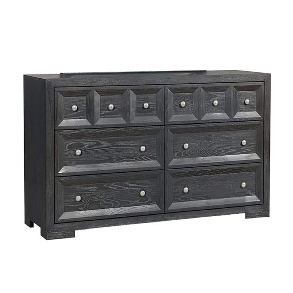 Kizie Wide Dresser, 6 Drawers, Weathered Black Solid Wood, 62 Inch