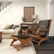preview thumbnail 6 of 18, Dark Brown Leather Handmade Upholstered Room Accent Chair with Ottoman with Scrolled Wood Arms and Arched Legs