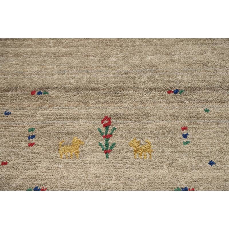 Hand Knotted Oriental Viscose Silk Carpet Tribal Animal Pictorial Beige & Ivories Gabbeh Area Rug - 12' 0'' X 8' 0''
