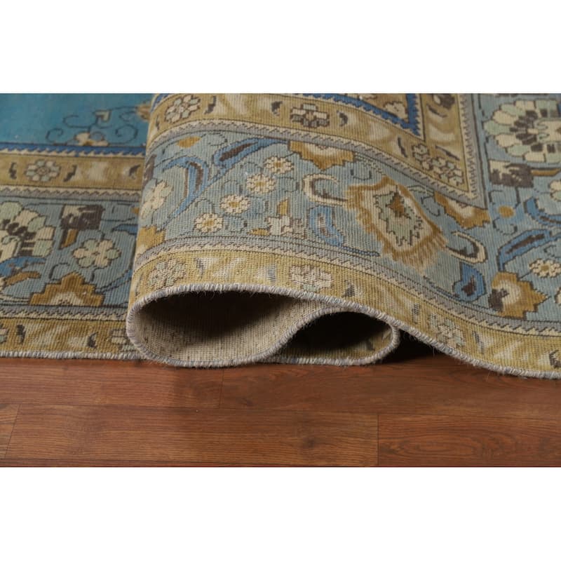 Blue Medallion Tabriz Persian Rug Hand-Knotted Oriental Wool Carpet - 9'6"x 12'8"