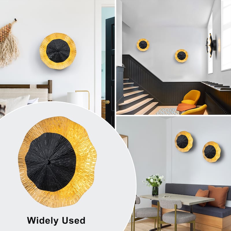 Matte Black & Gold Foil Round Dimmable Integrated LED Wall Sconce