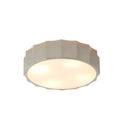 3 Light Shiny Nickel Iron Flush Mount with White Bottom Cover