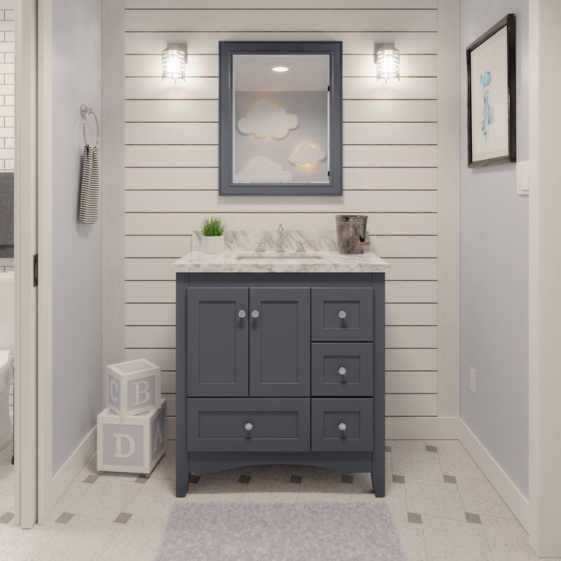 KitchenBathCollection Abbey 36" Bathroom Vanity with Carrara Marble Top