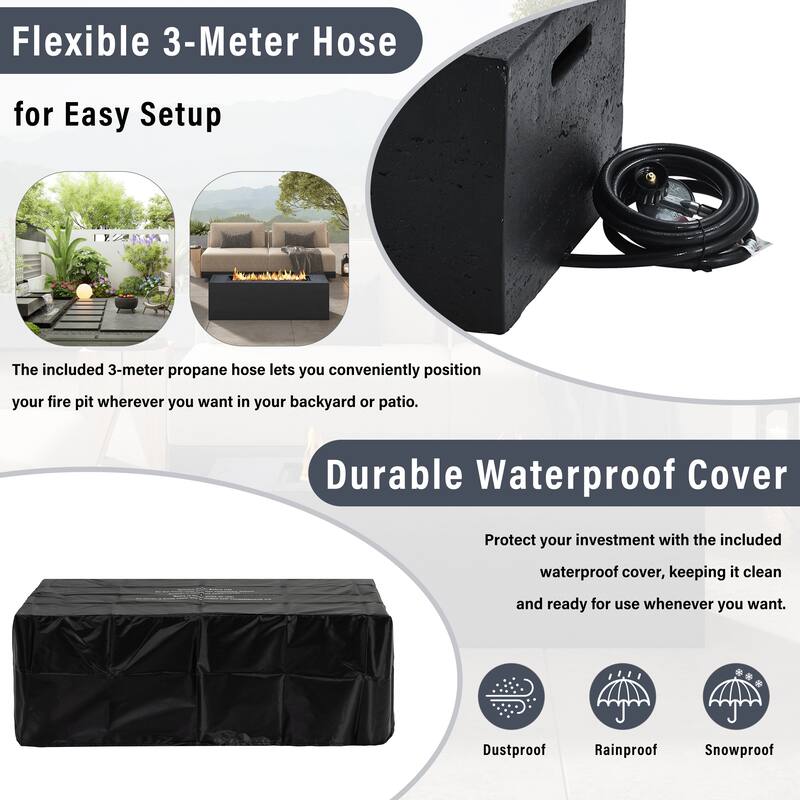 41.9" Outdoor Rectangular Propane Fire Pit 40000 BTU, Heater with Stainless Steel Burner and Free Lava Rocks, Waterproof Cover