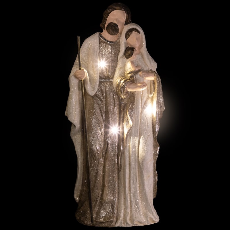 Lighted Glittery Holy Family Christmas Decoration - 21" - Clear LED Lights
