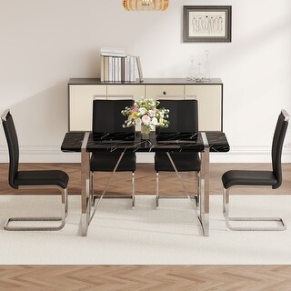 Rectangular MDF 5-Piece Dining Table Set with PU Chairs and Metal Legs ...