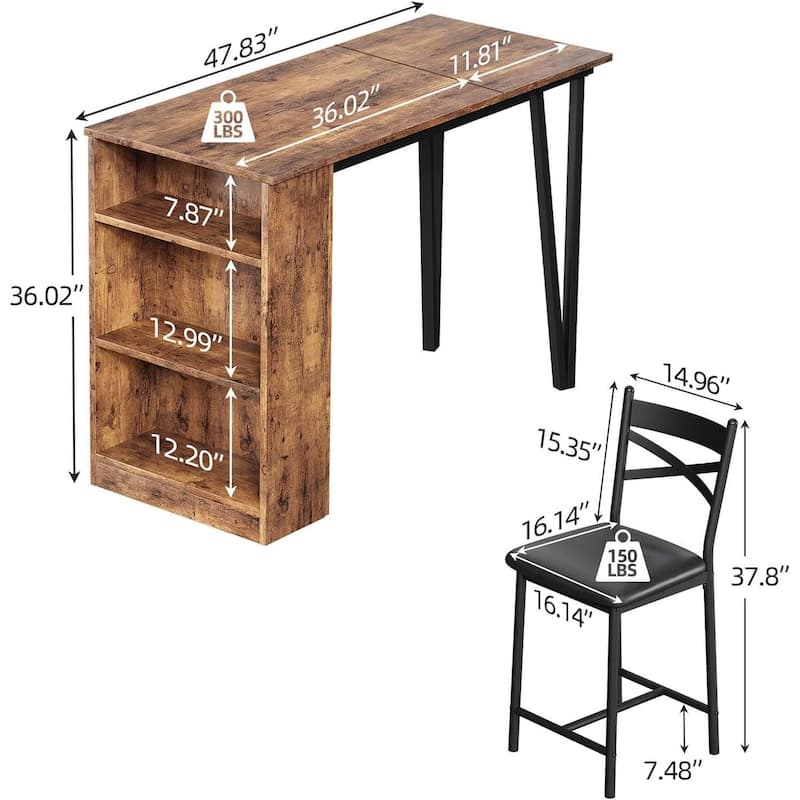 3 Piece Kitchen Table Set with 2 Upholstered Chairs, 1 Dining Table