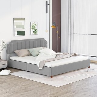 King Size Upholstery Bed with Four Storage Drawers,Support Legs
