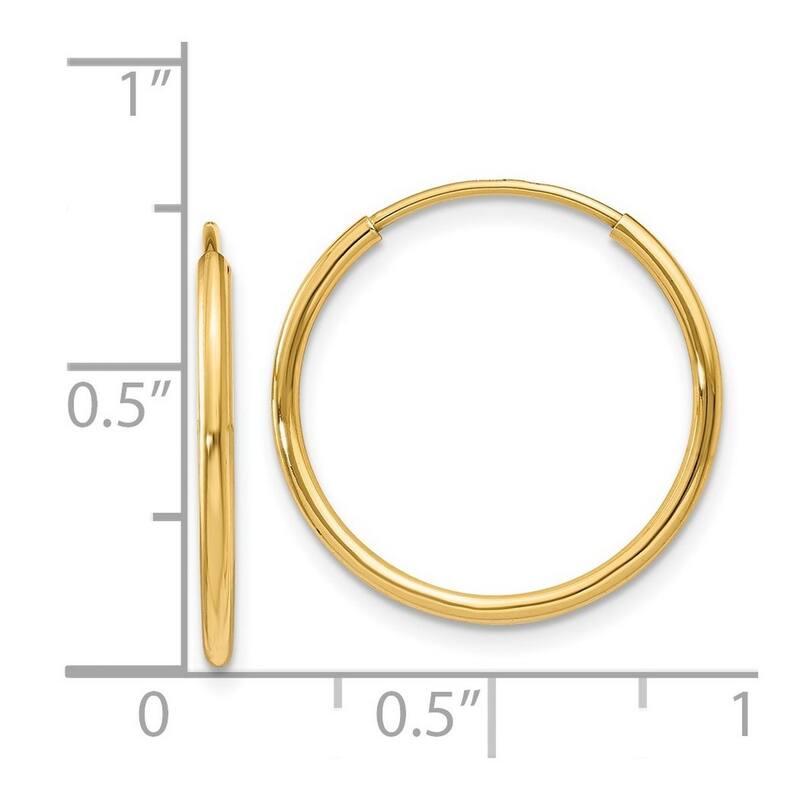 Curata 14k Yellow Gold Polished 1.25x17mm Endless Hoop Earrings