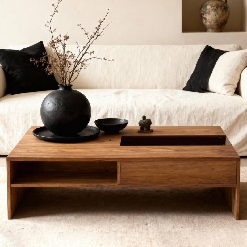 51.1" Wooden Coffee Table with LED Lights, Storage Shelves & Flip-Top - 51.1"Wx27.5"Dx15.8"H