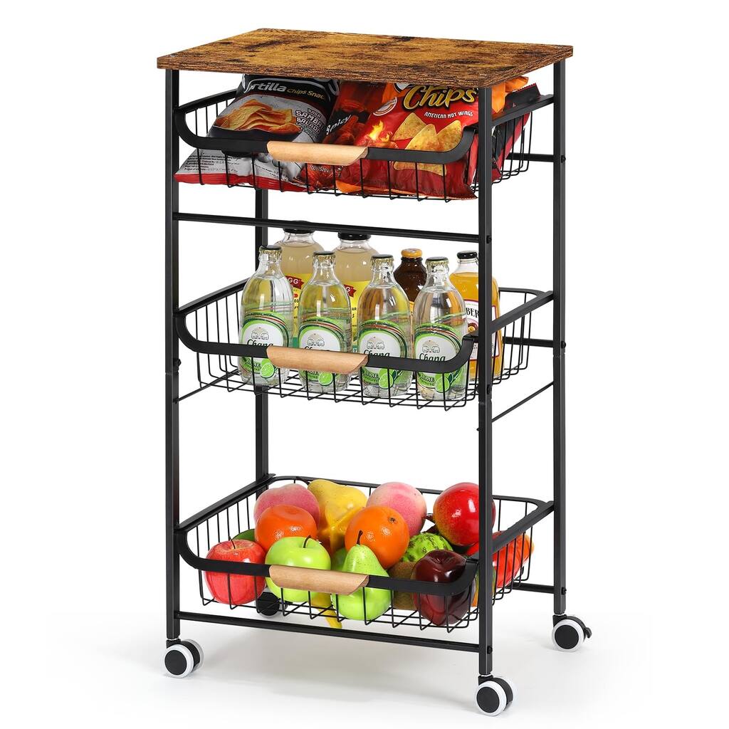 4 Tier Rolling Kitchen Storage Cart, Metal Microwave Stand Kitchen Island Cart on Wheels with Storage for Kitchen, Bathroom