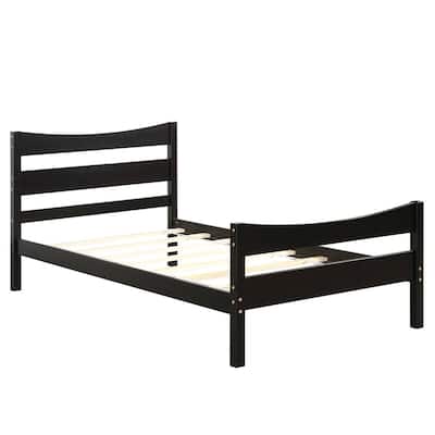Pine Wood Twin Size Platform Bed Frame with Slat Support and Headboard-Footboard