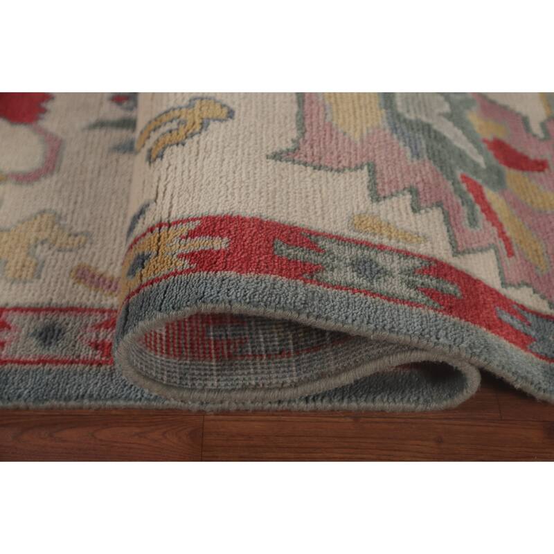 Light Blue Oushak Area Rug Hand-Knotted Transitional Wool Carpet - 9'1" x 11'9"