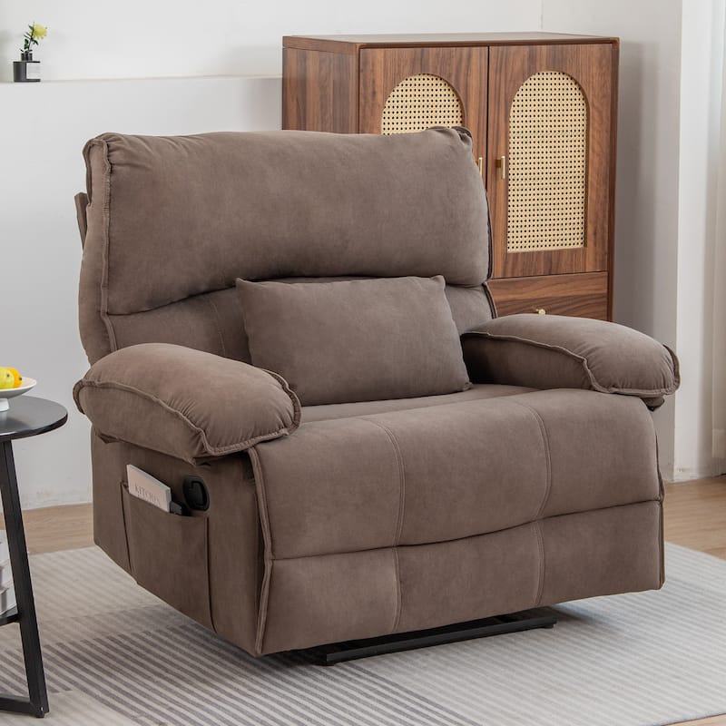 Grey Extra-Wide Push-Back Recliner with Heated Massage Pillow, Soft Fleece Fabric Upholstery