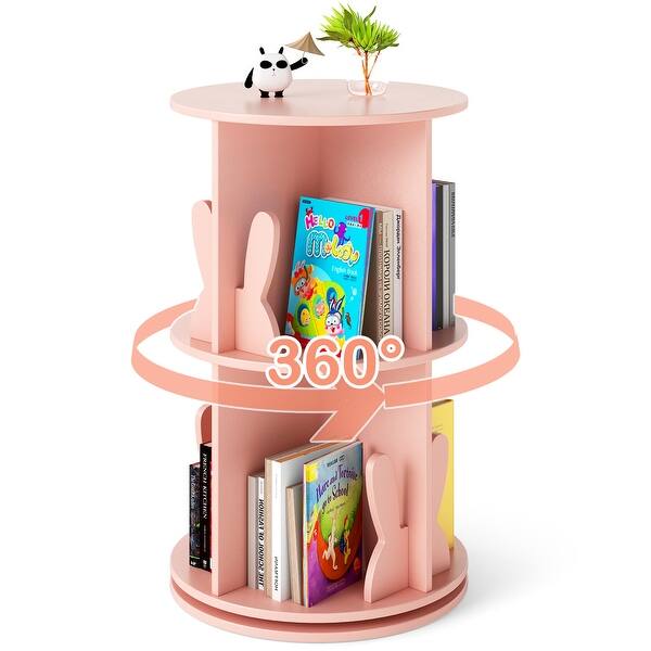 slide 2 of 18, MDF Kids Rotating Bookshelf 8 Compartments 360-degree Swivel with Bunny Baffles - 16" L x 16” W x 25.5" H Pink