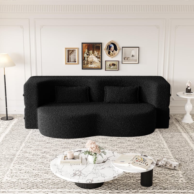 Modern Convertible Floor Folding Sleeper Sofa with 2 Pillows