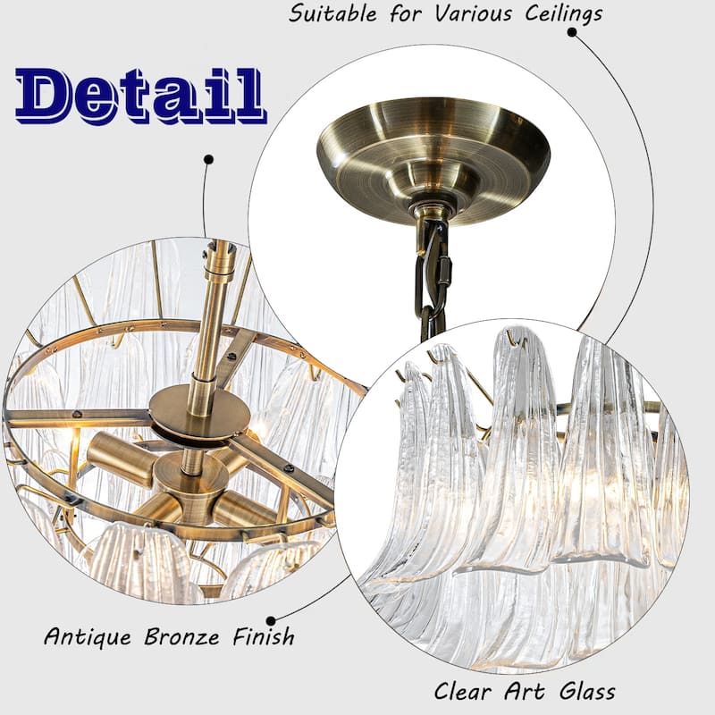Vintage Mid-Century Modern Chandelier Clear Art Glass Pendant With Antique Bronze Finish For Livingroom Bedroom