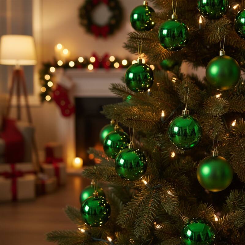 12ct Christmas Green Shatterproof Shiny Christmas Ornaments 4" 100mm