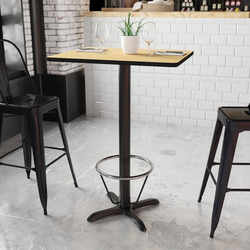 24'' x 30'' Rectangular Table Top with 22'' x 22'' Bar Height Table Base - 30"D x 24"W x 43.125"H - Natural